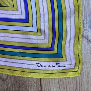 Oscar de la Renta Silk Scarf Large Square Striped Multicolor Designer